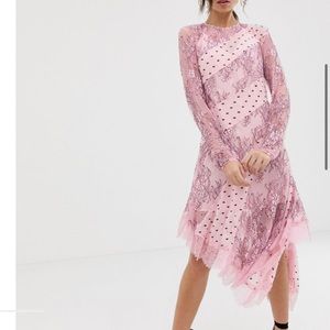 Pink dress modest long sleeve lace